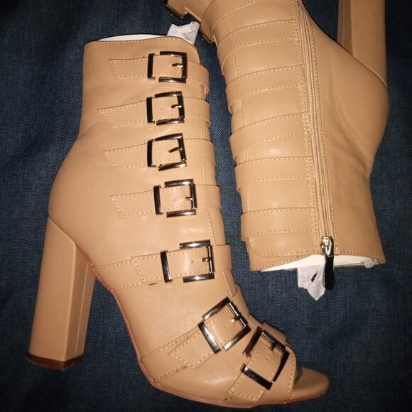 " BUCKLE UP BABY " Open Toe Shoes Bootie Gladiator Buckles Roman (TAN) - Picture 1 of 5